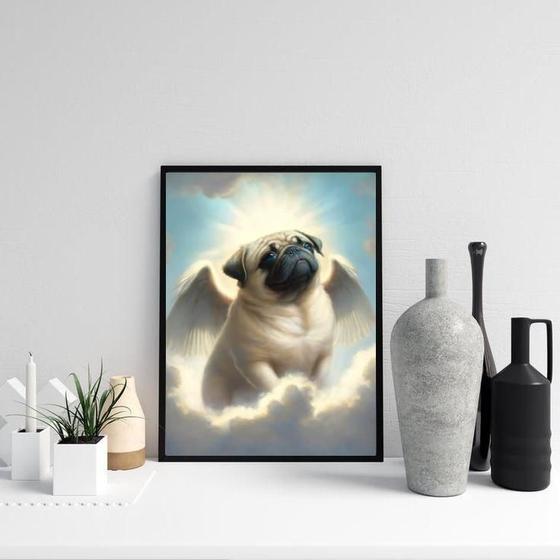 Imagem de Quadro Cachorrinho Pug Com Asas 24X18Cm - Com Vidro