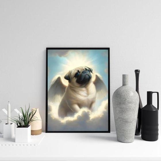 Imagem de Quadro Cachorrinho Pug Com Asas 45X34Cm - Com Vidro