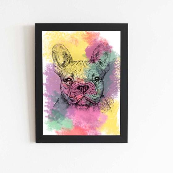 Imagem de Quadro Cachorro Buldogue Francês Aquarela Moldura 30X40Cm