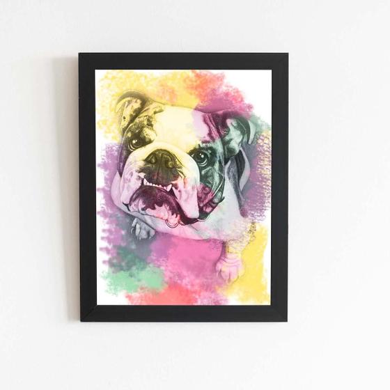 Imagem de Quadro Cachorro Buldogue Inglês Aquarela Moldura 30X40Cm