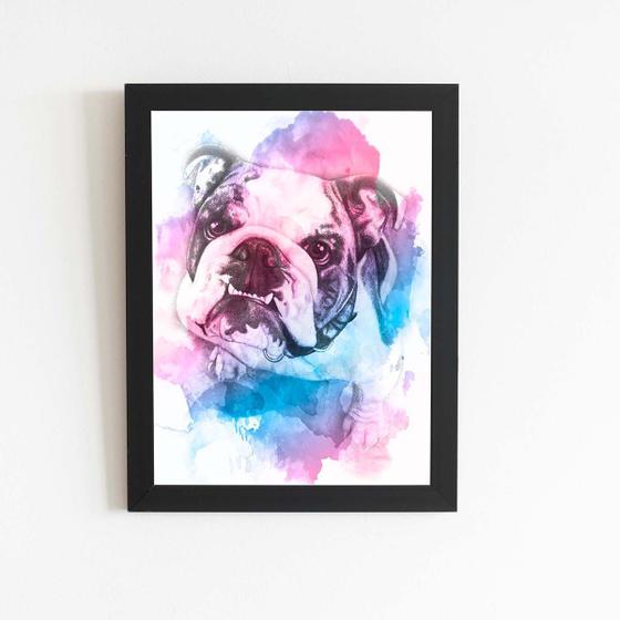 Imagem de Quadro Cachorro Buldogue Inglês Moldura Aquarela 60x40cm