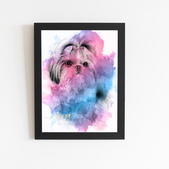 Imagem de Quadro Cachorro Cão Shih Tzu Fêmea Aquarela Moldura 20x30cm