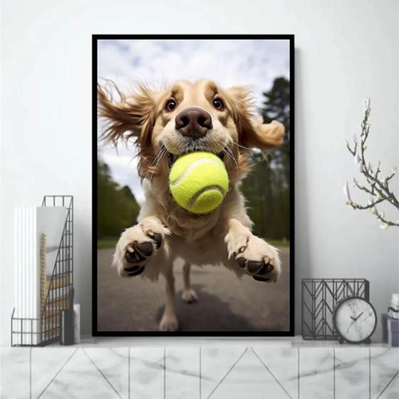 Imagem de Quadro Cachorro Com Bola De Tênis 45X34Cm - Com Vidro