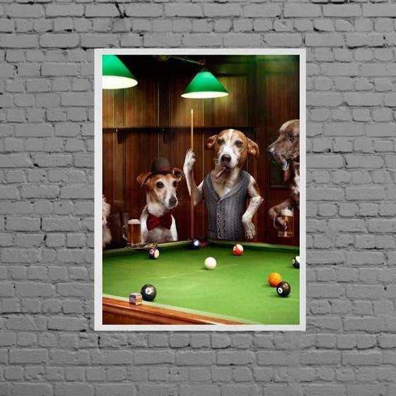 Imagem de Quadro Cachorros Jogando Sinuca 33X24Cm Preta