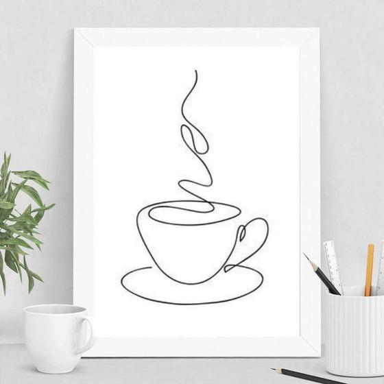 Imagem de Quadro Café Minimalista 33x24cm - Vidro e Moldura Branca