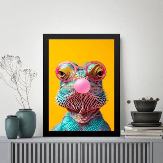 Imagem de Quadro Camaleão Colorido Bubble Gum 24x18cm - com vidro
