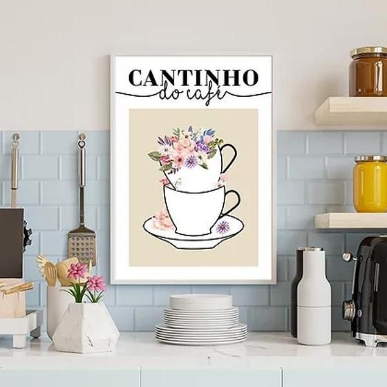 Imagem de Quadro Cantinho Café Floral Moldura Branca Com Vidro 33X24Cm