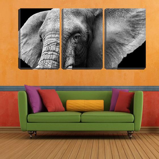 Imagem de Quadro canvas 30x66 cabeça de elefante fundo preto