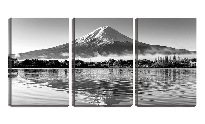 Imagem de Quadro canvas 30x66 casas ao pé do monte fuji