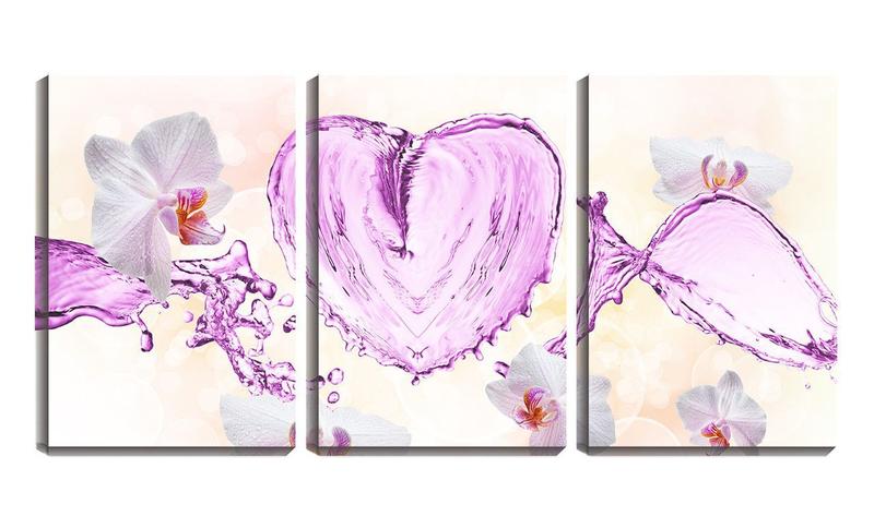 Imagem de Quadro canvas 30x66 coração e flores rosas