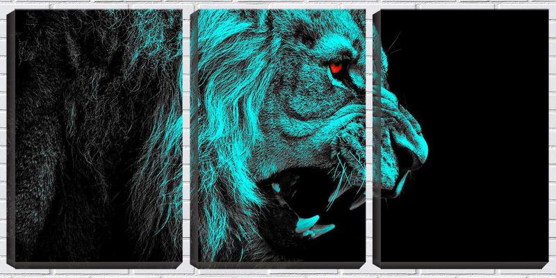 Imagem de Quadro canvas 30x66 dentes afiados de leão fundo preto