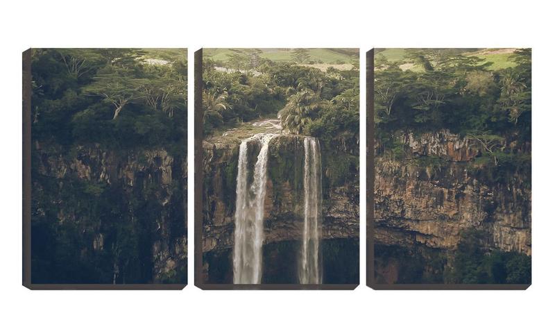 Imagem de Quadro canvas 30x66 dois fios de cachoeira entre pedras