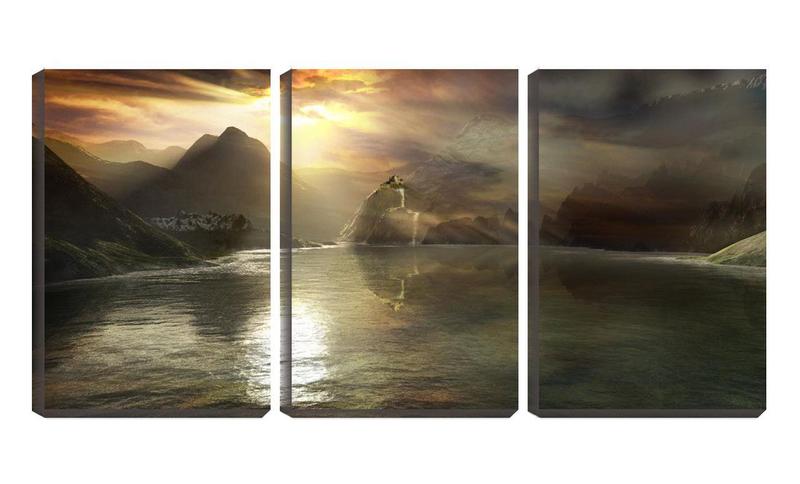 Imagem de Quadro canvas 30x66 lago entre montanha fantasia