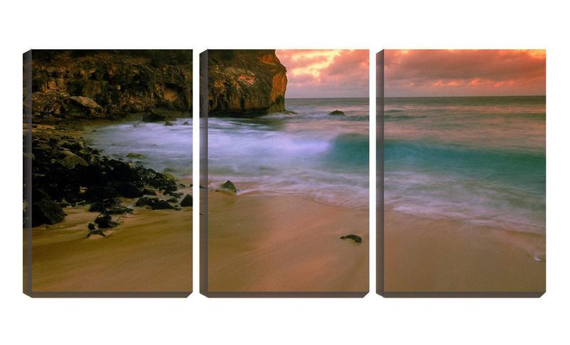 Imagem de Quadro canvas 30x66 ondas lambendo areia do mar