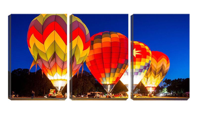 Imagem de Quadro canvas 30x66 quatro balões coloridos a noite