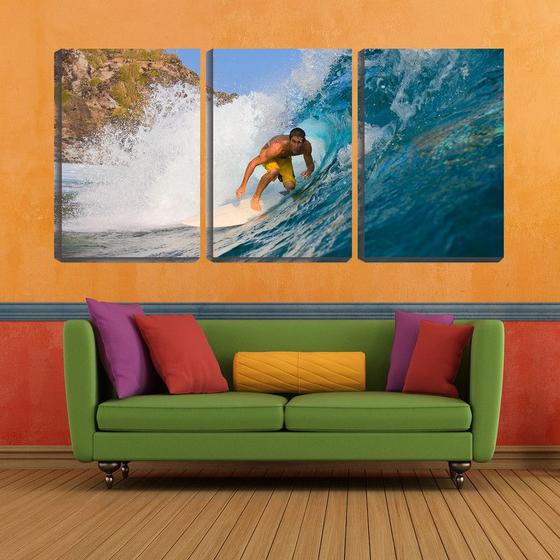 Imagem de Quadro canvas 30x66 surfista entrando na onda