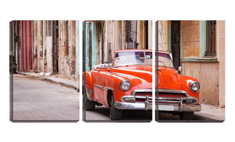 Imagem de Quadro canvas 30x66 táxi vintage ruas de havana