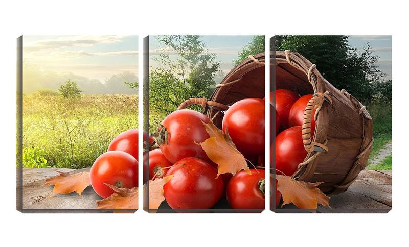 Imagem de Quadro canvas 30x66 tomates no cesto de madeira