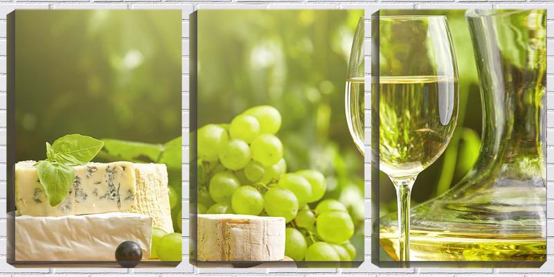 Imagem de Quadro canvas 30x66 uvas no cacho e vinho branco