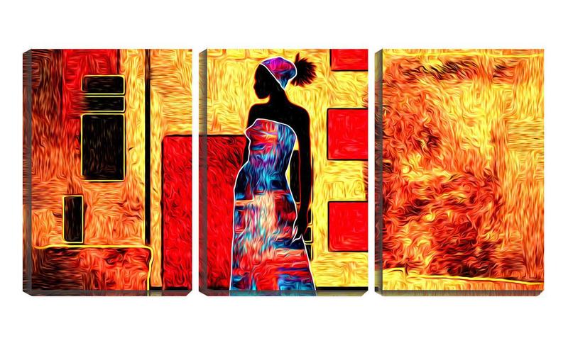 Imagem de Quadro canvas 30x66 vestido colorido arte africana