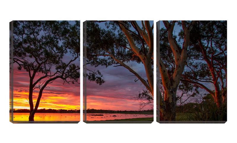 Imagem de Quadro canvas 45x96 árvores a beira do lago calmo
