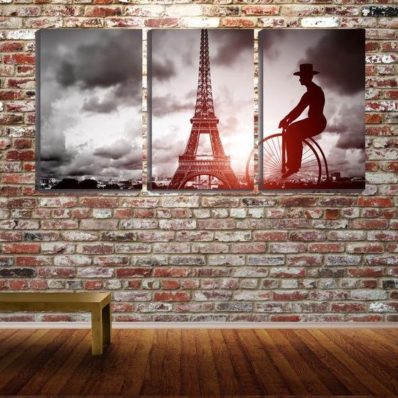 Imagem de Quadro canvas 45x96 bike antiga torre eiffel