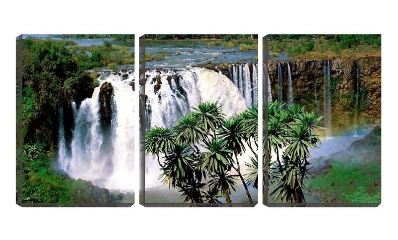 Imagem de Quadro canvas 45x96 cachoeira entre folhagens