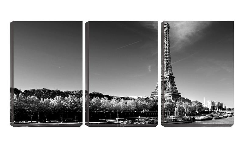 Imagem de Quadro canvas 45x96 céu pb e torre eiffel paris