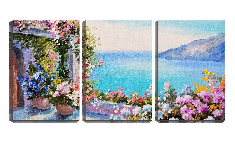 Imagem de Quadro canvas 45x96 flores na varanda arte