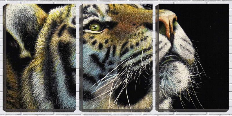 Imagem de Quadro canvas 45x96 focinho de tigre fundo preto