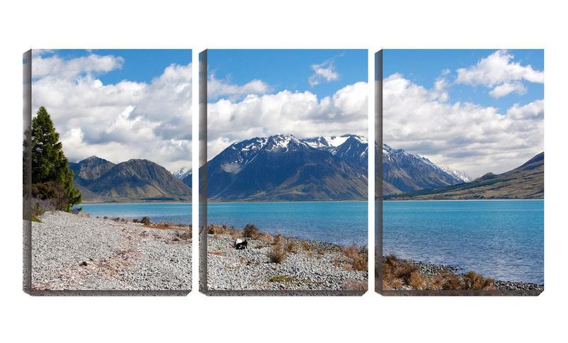 Imagem de Quadro canvas 45x96 nuvens de céu azul e montanha