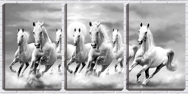 Imagem de Quadro canvas 45x96 sete cavalos brancos pb