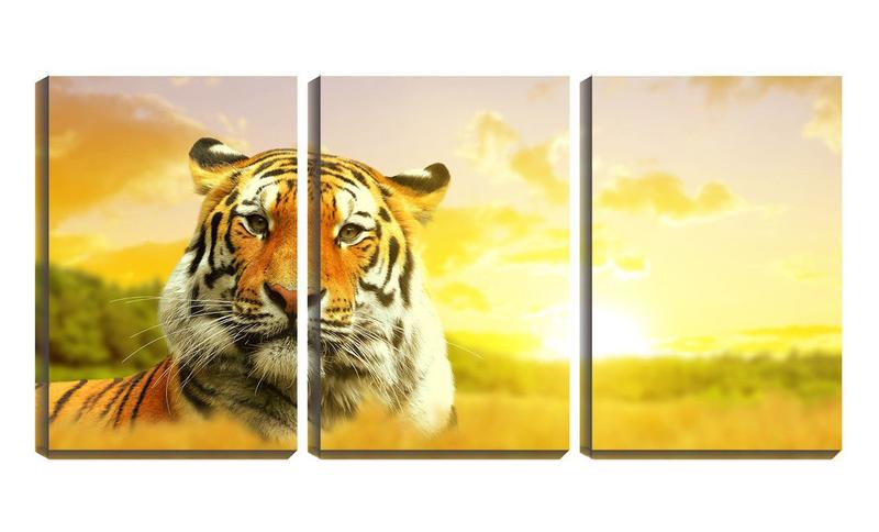 Imagem de Quadro canvas 45x96 tigre sob o pôr do sol vintage