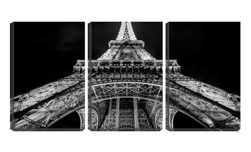 Imagem de Quadro canvas 45x96 torre Eiffel iluminada fundo preto