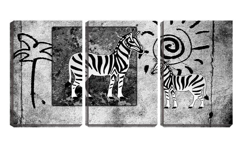 Imagem de Quadro canvas 45x96 zebra sobre tela abstrata