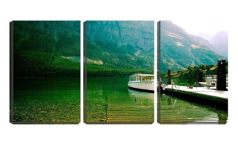 Imagem de Quadro canvas 55x110 barco no lago cristalino