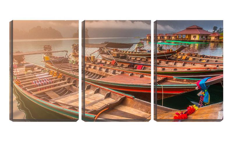 Imagem de Quadro canvas 55x110 barcos de madeira no lago