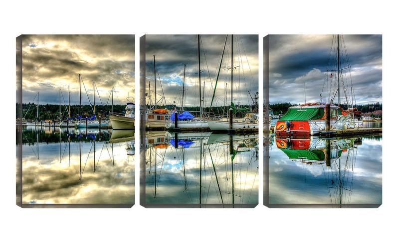 Imagem de Quadro canvas 55x110 barcos de pesca refletidos