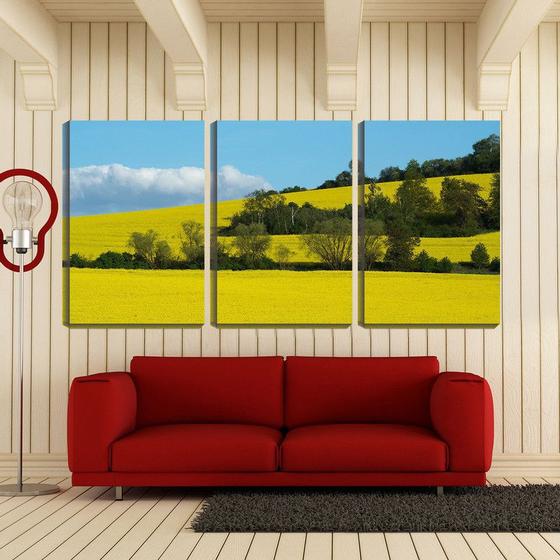 Imagem de Quadro canvas 55x110 campo amarelo entre árvores