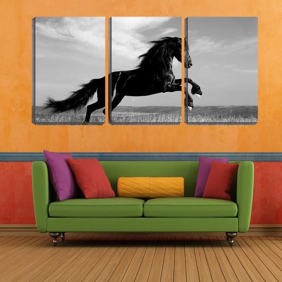 Imagem de Quadro canvas 55x110 cavalo negro empinando patas