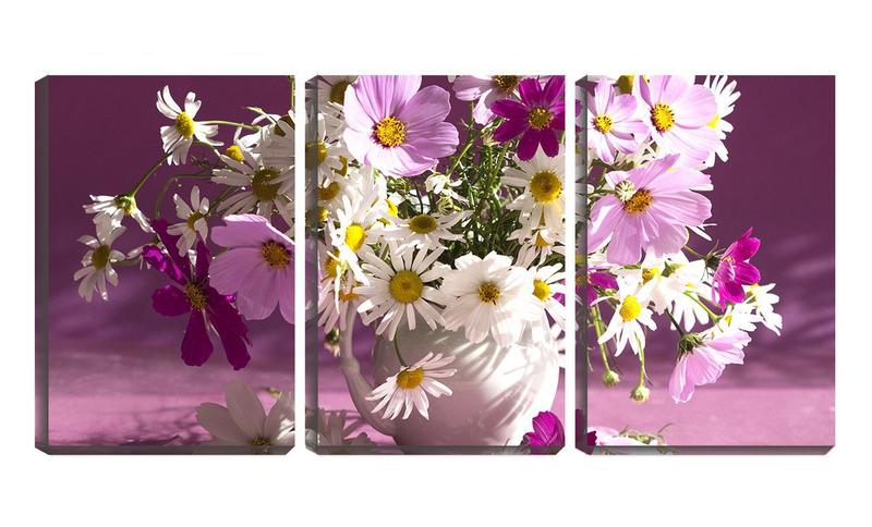 Imagem de Quadro canvas 55x110 flores pequenas no vaso