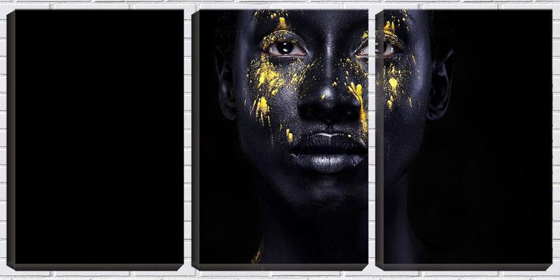 Imagem de Quadro canvas 55x110 rosto negro com manchas amarelas