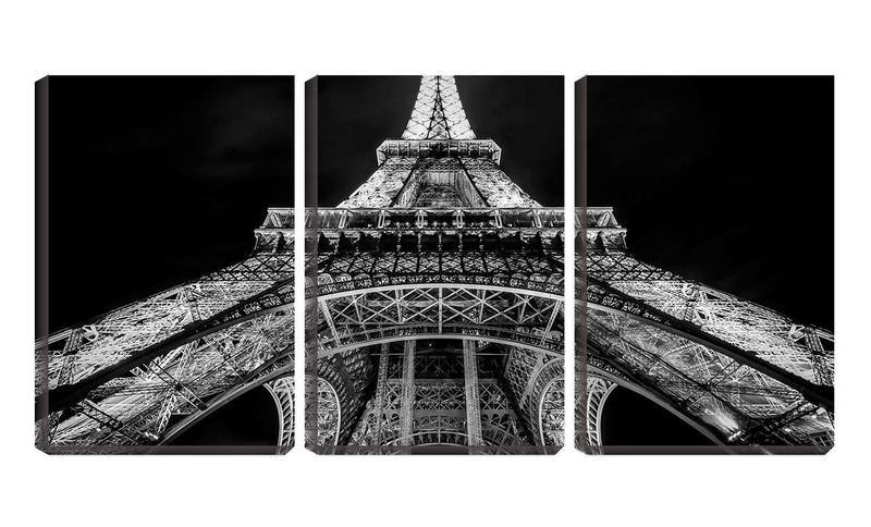 Imagem de Quadro canvas 55x110 torre Eiffel iluminada fundo preto