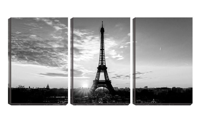 Imagem de Quadro canvas 55x110 torre Eiffel pb silhueta