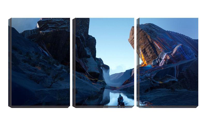 Imagem de Quadro canvas 55x110 travessia de barco entre pedras