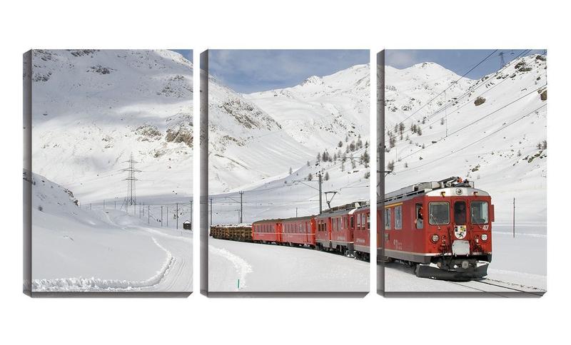 Imagem de Quadro canvas 55x110 trem cortando a neve branca