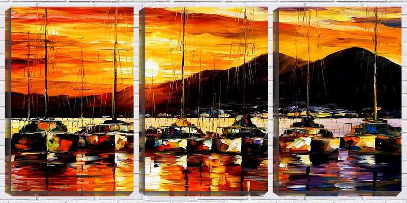 Imagem de Quadro canvas 55x110 veleiros ao pôr do sol arte