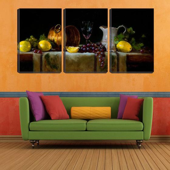 Imagem de Quadro canvas 55x110 vinho e uvas natureza morta