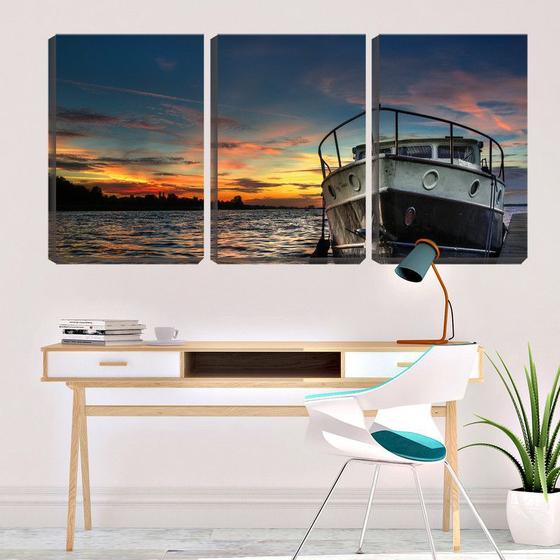 Imagem de Quadro canvas 68x126 barco ancorado no lago