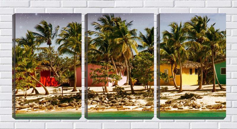 Imagem de Quadro canvas 68x126 casinhas vintage na praia